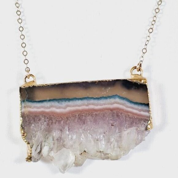 18" 14K Gold Filled Quartz Crystal Slice Pendant Necklace - Picture 2 of 4